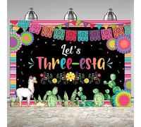 Lofaris Mexican Third Birthday Backdrop Fiesta Three-Esta Happy Birthday Party Decoration for Girl's Photography Background Mexican Fiesta Cactus 3rd Birthday Party Decorations Photoshoot 6x4ft