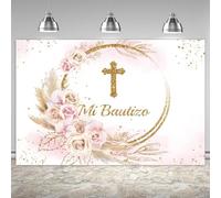 Lofaris Mi Bautizo Backdrop God Bless Ceremony Boho Floral Pampas Grass Gold Ring First Holy Communion Golden Glitter Baptism Photography Background Party Decoration Banner Photo Booth Prop 6x4ft