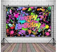 Lofaris Neno Glow in The Dark Birthday Backdrops Colorful Graffiti Splash Paint Party Background Slime Happy Birthday Theme Black Light Sleppover Party Decorations for Kids Birthday Banner