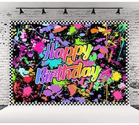 Lofaris Neon Glow Birthday Party Photography Backdrop Colorful Graffiti Splatter in The Dark Happy Birthday Background Retro Let's Dance Sleppover Party Decor Photo Booth Props 10x7ft
