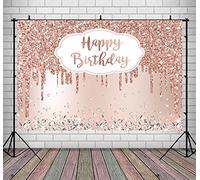 Lofaris Pink Rose Golden Birthday Party Backdrop Glitter Diamonds Happy Birthday Background Girls Sweet 16 18th 21th Birthday Party Decorations Cake Table Banner Supplies