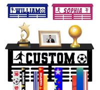 LOFART Personalized Medal Holder Display Custom Trophy Shelf with Name Display Rack for Awards Ribbons Custom Medal Hanger Gifts for Athlete Teens Adults(Style 1)