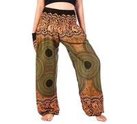Lofbaz Harem Pants for Women Hippie Boho Festival Clothing - Bohemian Trousers for Yoga Beach Summer - Smocked Waist with Pockets - Rose 1 Green 3XL Plus