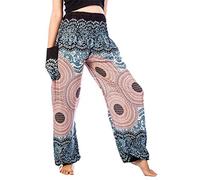 Lofbaz Harem Pants for Women Hippie Boho Festival Clothing - Bohemian Trousers for Yoga Beach Summer - Smocked Waist with Pockets - Rose 1 White M