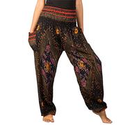 Lofbaz Harem Pants for Women Yoga Boho Hippie Clothing Bohemian Palazzo Beach Maternity Pajama Gypsy Indian Travel Clothes - Floral 3 Black L