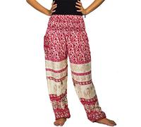 Lofbaz Harem Pants for Women Yoga Boho Hippie Clothing Bohemian Palazzo Beach Maternity Pajama Gypsy Indian Travel Clothes - Floral Elephant Pink S