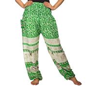 Lofbaz Harem Pants for Women Yoga Boho Hippie Clothing Bohemian Palazzo Beach Maternity Pajama Gypsy Indian Travel Clothes - Floral Elephant Light Green L
