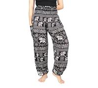 Lofbaz Harem Pants for Women Yoga Boho Hippie Clothing Palazzo Bohemian Beach Trousers Maternity Pajama Indian Gypsy Travel Clothes - Elephant Stamp Black M