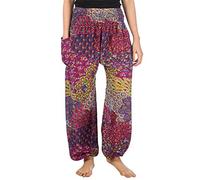 Lofbaz Harem Pants for Women Yoga Boho Hippie Clothing Palazzo Bohemian Beach Trousers Maternity Pajama Indian Gypsy Travel Clothes - Peacock 3 Pink 3XL Plus