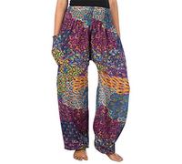 Lofbaz Harem Pants for Women Yoga Boho Hippie Clothing Palazzo Bohemian Beach Trousers Maternity Pajama Indian Gypsy Travel Clothes - Peacock 3 Purple XXL Plus
