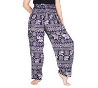 Lofbaz Harem Pants for Women Yoga Boho Hippie Clothing Palazzo Bohemian Beach Trousers Maternity Pajama Indian Gypsy Travel Clothes - Elephant Stamp Dark Blue XL