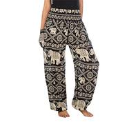 Lofbaz Harem Pants for Women Yoga Boho Hippie Clothing Palazzo Bohemian Beach Trousers Maternity Pajama Indian Gypsy Travel Clothes - Elephant 1 Black S