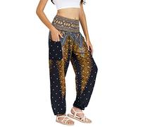 Lofbaz Harem Pants for Women Yoga Boho Hippie Clothing Womens Palazzo Bohemian Pajama Trousers Beach Indian Gypsy Genie Clothes - Peacock 1 Black L