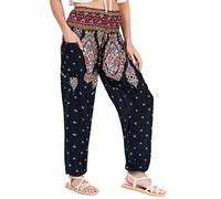 Lofbaz Harem Pants for Women Yoga Boho Hippie Clothing Womens Palazzo Bohemian Pajama Trousers Beach Indian Gypsy Genie Clothes - Floral 1 Black 3XL
