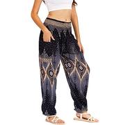Lofbaz Harem Pants for Women Yoga Boho Hippie Clothing Womens Palazzo Bohemian Pajama Trousers Beach Indian Gypsy Genie Clothes - Floral 2 Black 3XL