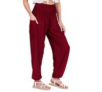 Lofbaz Harem Pants for Women Yoga Boho Hippie Clothing Womens Palazzo Bohemian Pajama Trousers Beach Indian Gypsy Genie Clothes - Solid 1 Burgundy XL