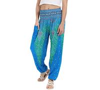 Lofbaz Harem Pants for Women Yoga Boho Hippie Clothing Womens Palazzo Bohemian Pajama Trousers Beach Indian Gypsy Genie Clothes - Peacock 1 Light Blue L