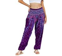 Lofbaz Harem Pants for Women Yoga Boho Hippie Clothing Womens Palazzo Bohemian Pajama Trousers Beach Indian Gypsy Genie Clothes - Peacock 1 Purple B 3XL