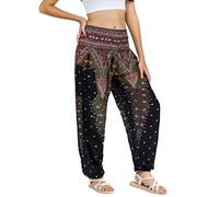 Lofbaz Harem Pants for Women Yoga Boho Hippie Clothing Womens Palazzo Bohemian Pajama Trousers Beach Indian Gypsy Genie Clothes - Peacock 1 Black B XL