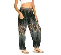 Lofbaz Harem Pants for Women Yoga Boho Hippie Clothing Womens Palazzo Bohemian Pajama Trousers Beach Indian Gypsy Genie Clothes - Floral 2 Dark Green 3XL