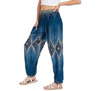 Lofbaz Harem Pants for Women Yoga Boho Hippie Clothing Womens Palazzo Bohemian Pajama Trousers Beach Indian Gypsy Genie Clothes - Floral 2 Teal Green 4XL