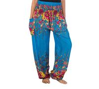 Lofbaz Harem Pants for Women Yoga Boho Hippie Clothing Womens Palazzo Bohemian Pajama Trousers Beach Indian Gypsy Genie Clothes - Floral 2 Blue XL