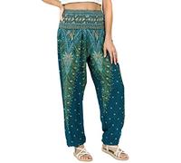 Lofbaz Harem Pants for Women Yoga Boho Hippie Clothing Womens Palazzo Bohemian Pajama Trousers Beach Indian Gypsy Genie Clothes - Peacock 1 Teal Green XL