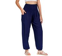 Lofbaz Harem Pants for Women Yoga Boho Hippie Clothing Womens Palazzo Bohemian Pajama Trousers Beach Indian Gypsy Genie Clothes - Solid 1 Dark Blue M