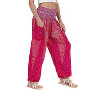 Lofbaz Harem Pants for Women Yoga Boho Hippie Clothing Womens Palazzo Bohemian Pajama Trousers Beach Indian Gypsy Genie Clothes - Peacock 1 Pink M