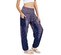 Lofbaz Harem Pants for Women Yoga Boho Hippie Clothing Womens Palazzo Bohemian Pajama Trousers Beach Indian Gypsy Genie Clothes - Peacock 1 Dark Blue M