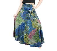 Lofbaz Long Maxi Skirts for Women Boho Gypsy Dress Bohemian Hippie Dresses African Clothing Womens Indian Wrap Skirt Plus #5 Blue & Green One Size