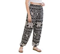 Lofbaz Women Harem Yoga Pants Boho Summer Flowy Clothes High Waist Joggers Lounge Beach Baggy Casual Bohemian Outfits Elephant 2 Black OS