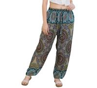 Lofbaz Women Harem Yoga Pants Boho Summer Flowy Clothes High Waist Joggers Lounge Beach Baggy Casual Bohemian Outfits Blooming Flower Teal OS