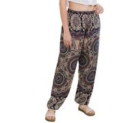 Lofbaz Women Harem Yoga Pants Boho Summer Flowy Clothes High Waist Joggers Lounge Beach Baggy Casual Bohemian Outfits Blooming Flower Black OS
