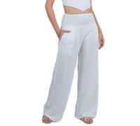 Lofbaz Women Linen Palazzo Wide Leg Pants Flowy Lounge Casual High Waist Trousers Summer Beach Boho Long Pant with Pockets Off White XL