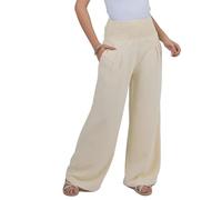 Lofbaz Women Linen Palazzo Wide Leg Pants Flowy Lounge Casual High Waist Trousers Summer Beach Boho Long Pant with Pockets Light Khaki L