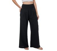 Lofbaz Women Summer Flowy Cotton Linen Palazzo Wide Leg Pants Beach High Waisted Trousers Boho Long Lounge Pant with Pockets Black 2XL