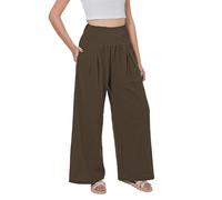 Lofbaz Women Summer Flowy Cotton Linen Palazzo Wide Leg Pants Beach High Waisted Trousers Boho Long Lounge Pant with Pockets Brown S