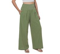 Lofbaz Women Summer Flowy Cotton Linen Palazzo Wide Leg Pants Beach High Waisted Trousers Boho Long Lounge Pant with Pockets Sage Green XL