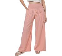 Lofbaz Women Summer Flowy Cotton Linen Palazzo Wide Leg Pants Beach High Waisted Trousers Boho Long Lounge Pant with Pockets Pink Woodrose XL