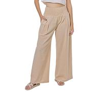 Lofbaz Women Summer Flowy Cotton Linen Palazzo Wide Leg Pants Beach High Waisted Trousers Boho Long Lounge Pant with Pockets Khaki M