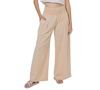Lofbaz Women Summer Flowy Cotton Linen Palazzo Wide Leg Pants Beach High Waisted Trousers Boho Long Lounge Pant with Pockets Khaki L