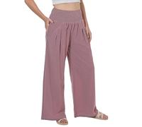 Lofbaz Women Summer Flowy Cotton Linen Palazzo Wide Leg Pants Beach High Waisted Trousers Boho Long Lounge Pant with Pockets Purple Rose M