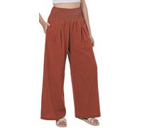 Lofbaz Women Summer Flowy Cotton Linen Palazzo Wide Leg Pants Beach High Waisted Trousers Boho Long Lounge Pant with Pockets Rust S