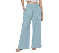 Lofbaz Women Summer Flowy Cotton Linen Palazzo Wide Leg Pants Beach High Waisted Trousers Boho Long Lounge Pant with Pockets Sky Blue L