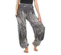 Lofbaz Women's Colourful Peacock Printed Boho Pants Black B 2XL