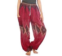 Lofbaz Women's Drawstring Diamond Harem Boho Genie Pants Burgundy 4XL