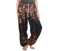 Lofbaz Women's Drawstring Floral 1 Harem Boho Pants Black XL