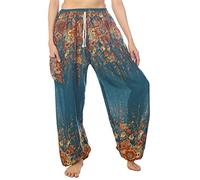 Lofbaz Women's Drawstring Floral 1 Harem Boho Pants Teal Green XL