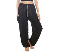 Lofbaz Women's Drawstring Harem Solid Bohemian Hippie Rayon Pants Black 4XL